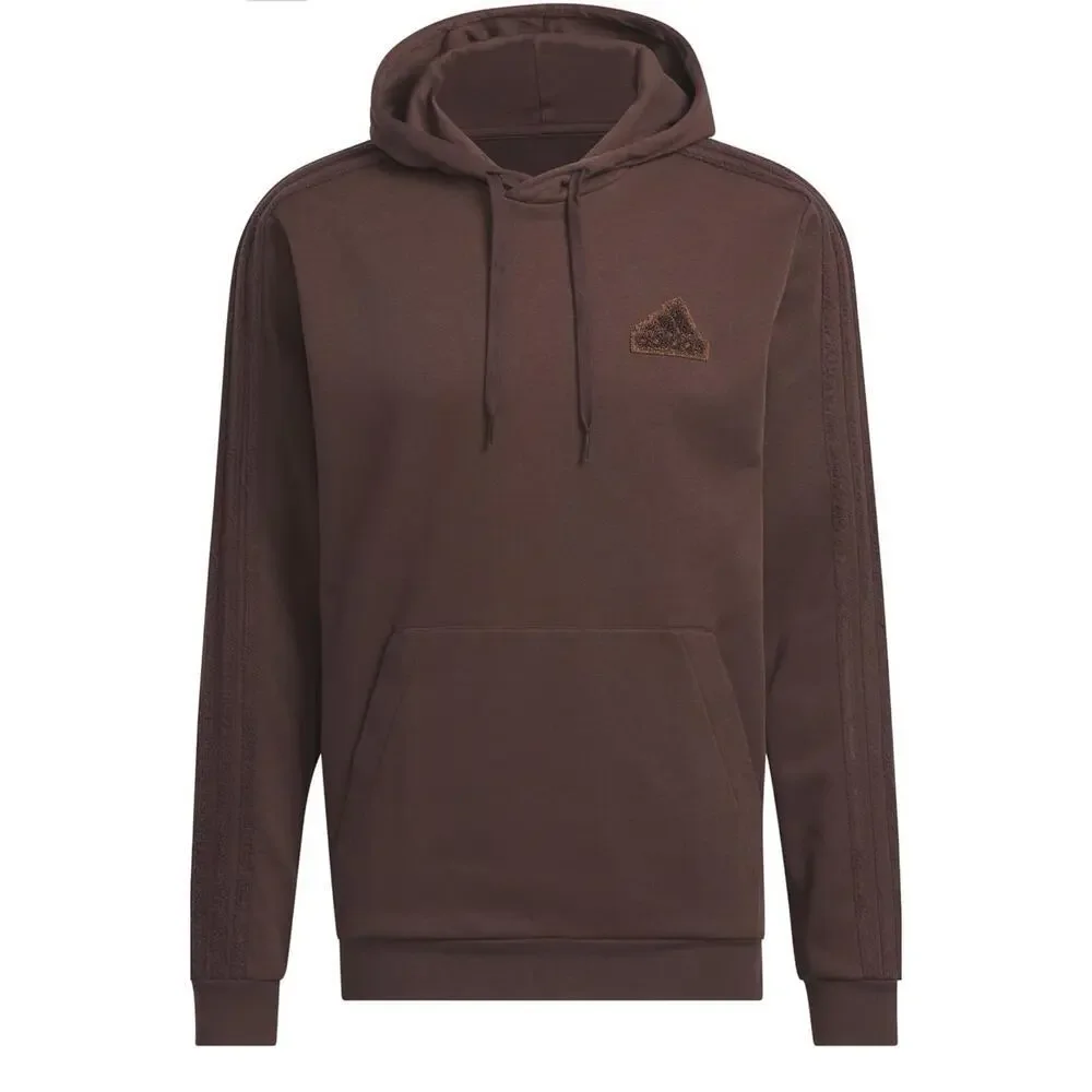 Adidas Men's Beige Coze 3-Stripes Pullover Hoodie Size S Shadow Brown